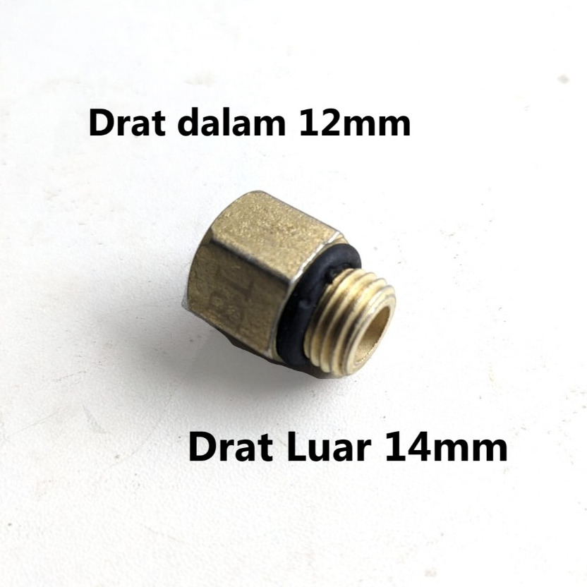 adapter drat dalam 12mm ke drat Luar 14mm sambungan stik chota ke drat umum
