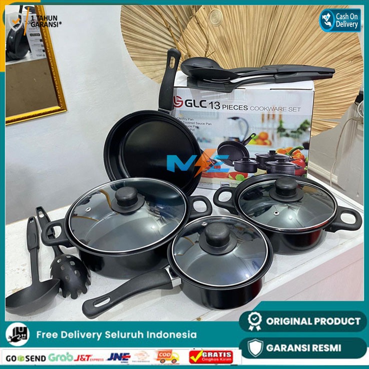 COOKWARE SET 13PCS HITAM GLC13 PAKET MASAK LENGKAP KOMPLIT PANCI SPATULA ORI PROMO MURAH