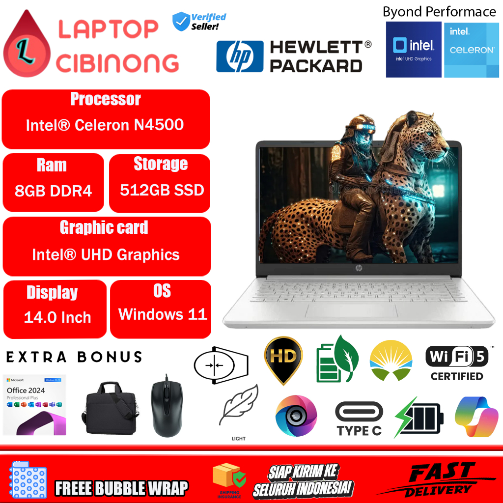 Laptop Slim HP 14 Intel N4500 512GB SSD Windows 11 Office 2024 White