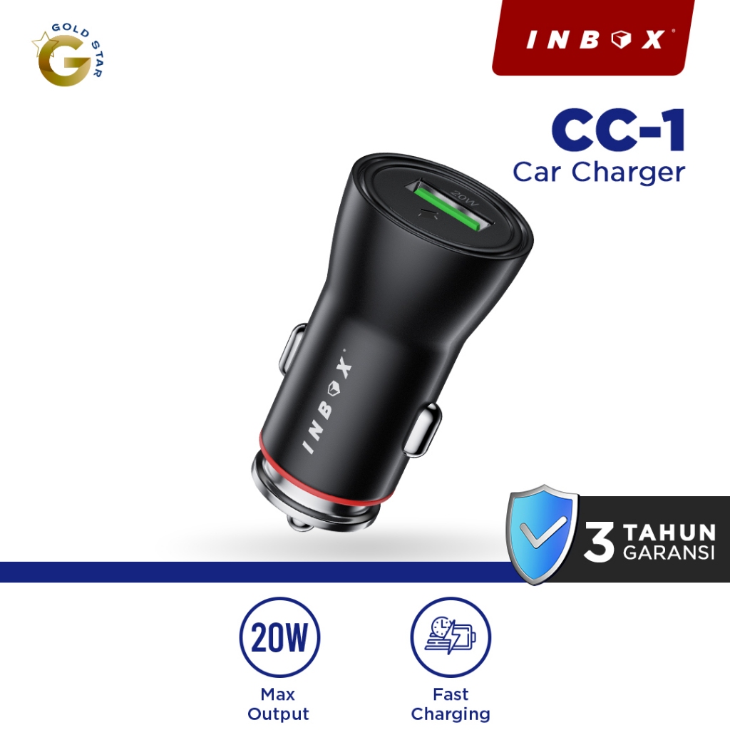 Inbox Car Charger Mobil CC-1 USB Fast Charging 20W