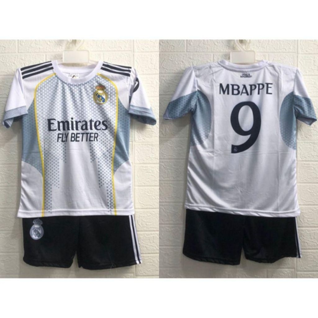 Setelan jersey baju bola anak club eropa warna putih printing kids junior