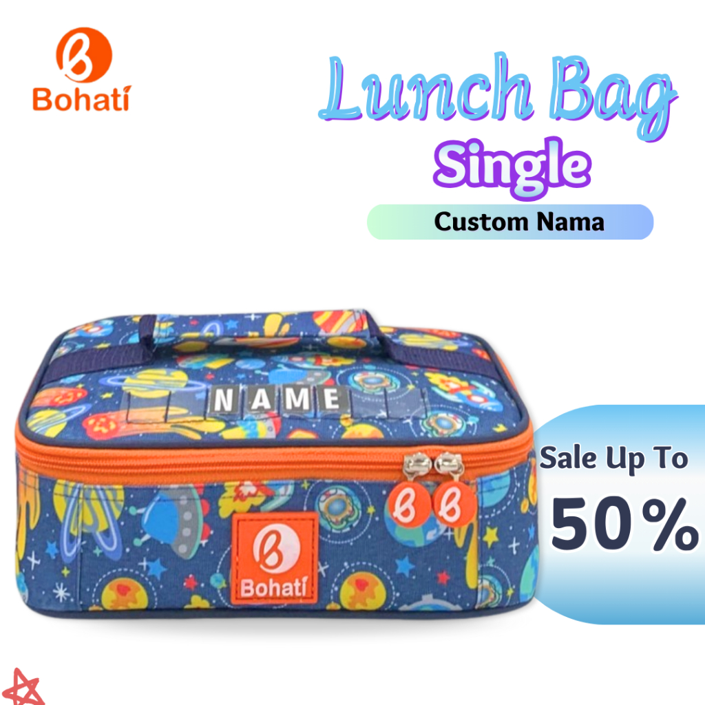 New Produk Tas Bekal Costum Nama I Bohati ( single ) Lunch Bag Astronot Kotak Makan