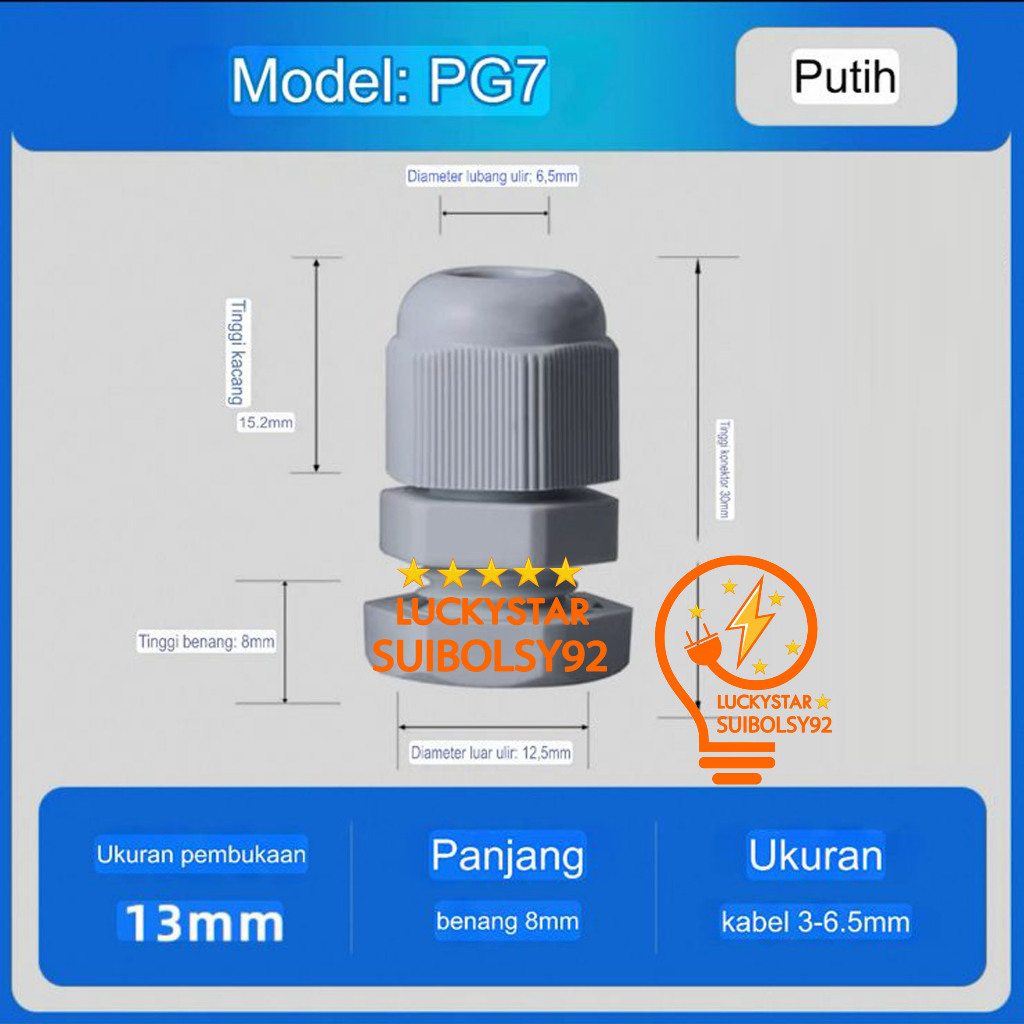Cable Gland Kabel Gland PG7 PG-7 (3.5-6mm) Putih