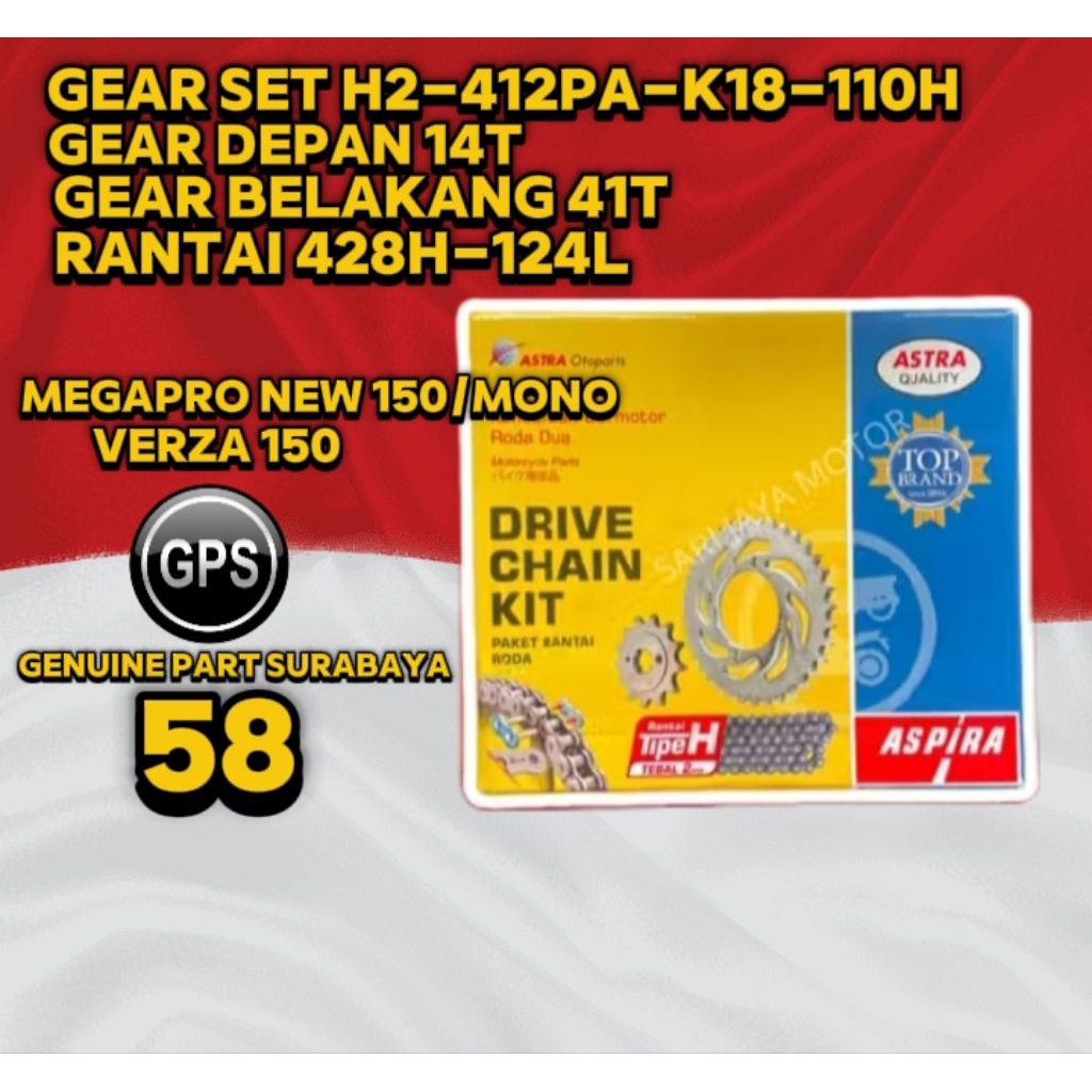 Gear Set Megapro New 150/Mono, Verza 150 (K18-110H) Original Aspira
