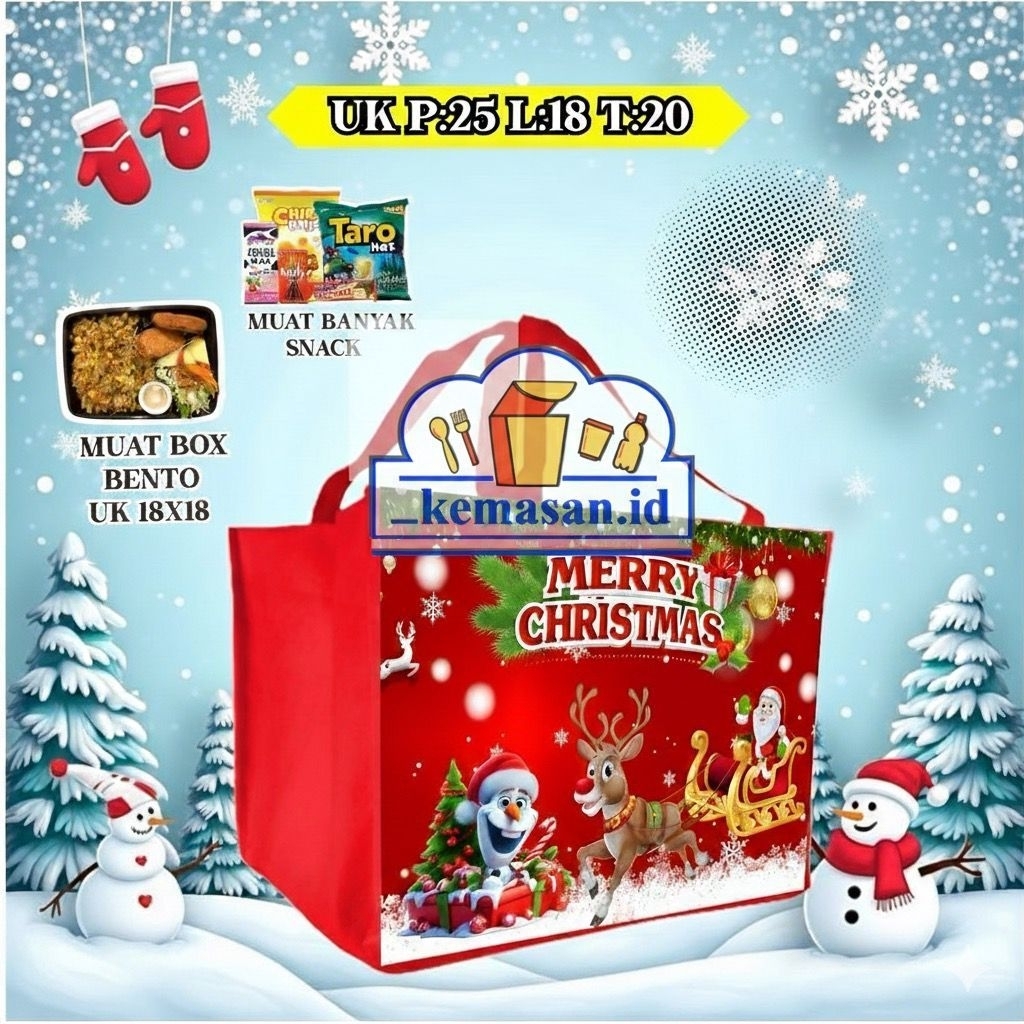 TAS KAIN PRINTING NATAL MERAH/HIJAU