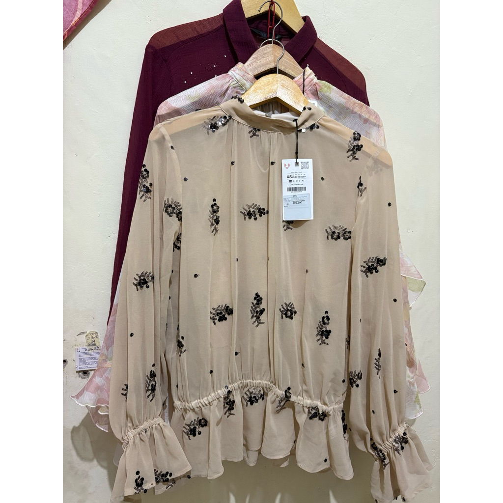 zara semi sheer sequin blouse