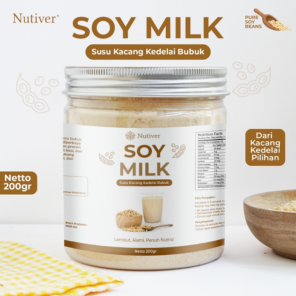 NUTIVER Susu Kedelai Bubuk Soy Milk Powder Kedele Bubuk Alami Tanpa Gula Tambahan 200gr