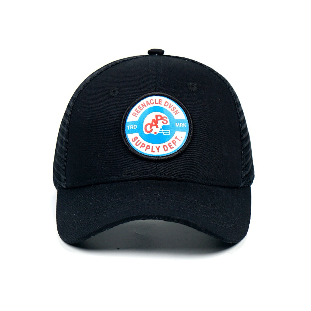 REENACLE | Topi trucker | Reenacle DVSN CAPS, full hitam, topi jaring pria wanita.