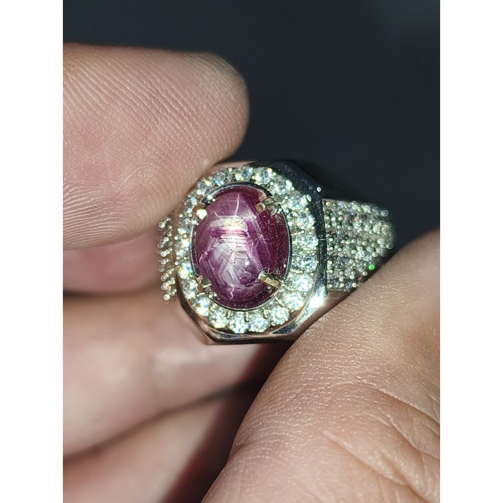 Batu Ruby Star patkwa 2.22 carat ring perak memo MRI star tajem HQ
