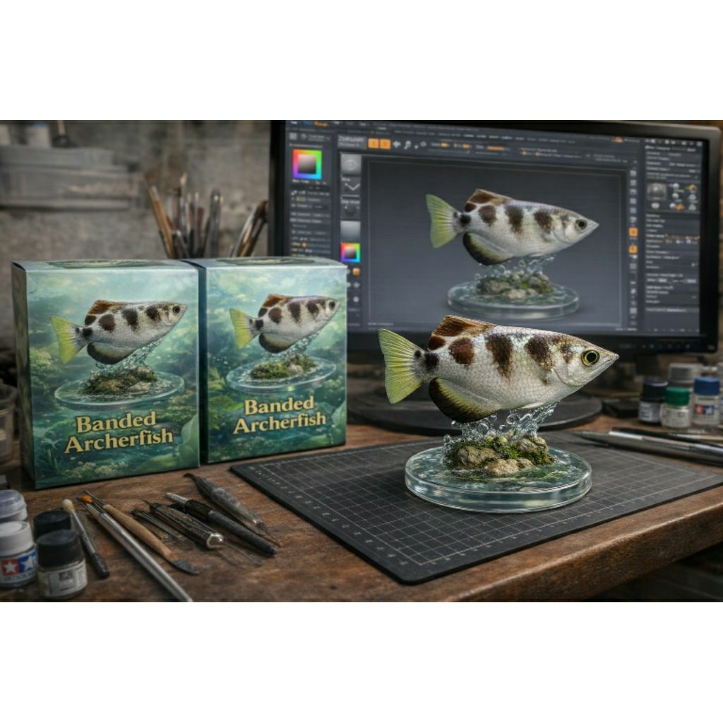 Action Figure / Hiasan Banded Archer Fish ( ikan Sumpit )