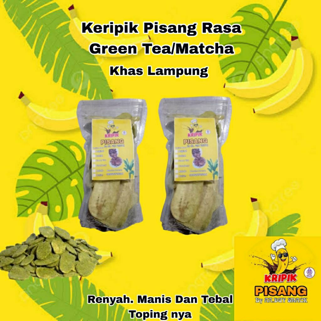 Keripik Pisang Rasa Green Tea/Matcha Snack. Renyah Manis Dan Tebal Topping Nya. Kemasan 250g/500g. K