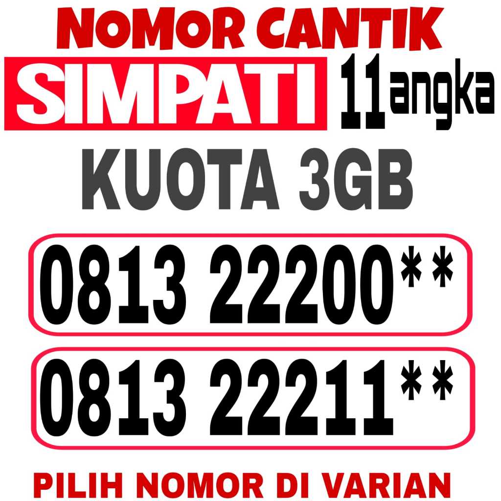 KARTU PERDANA TELKOMSEL  NOMOR CANTIK SIMPATI 11 ANGKA