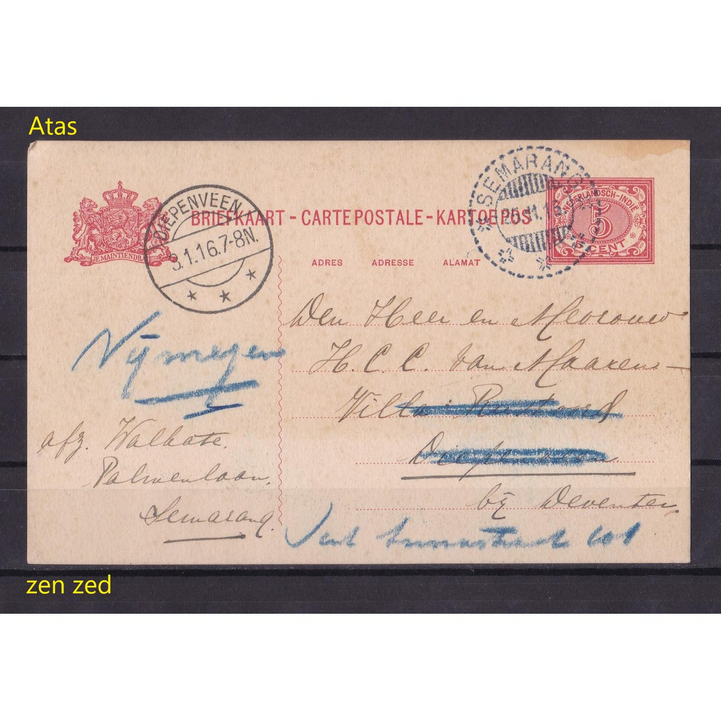 B006 Kartu Pos Kuno Hindia Belanda 1915 Semarang to Deipenveen 1 Pcs Original