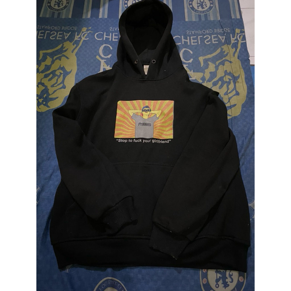 (Preloved) Hoodie Casual Hitam Hoodie Problem Hoodie Skena Kalcer