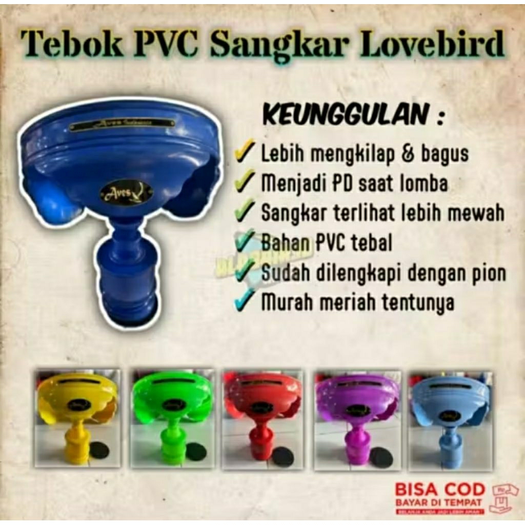 Tebok PVC Plus Pion Sangkar Lovebird Anti Pecah Merk Aves