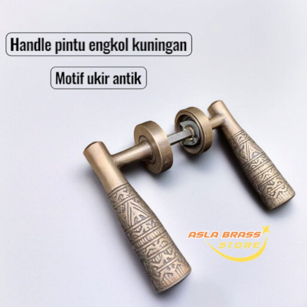 Handle Pintu Kuningan Ongkel Motif Ukir Classic Gagang Pegangan Pintu Antik 2 Pcs