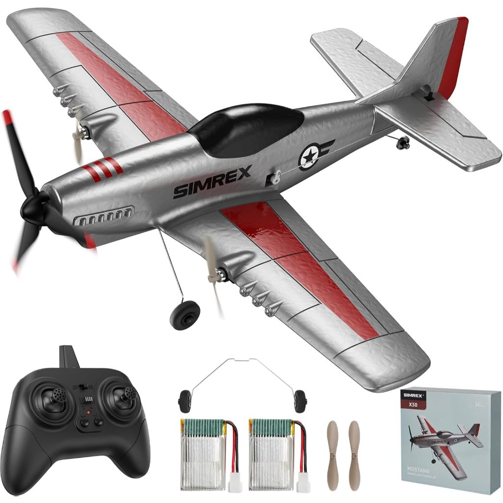 SIMREX RC Plane for Kids - 2.4GHz 3-Channel Remote Control Airplane Toy with 6-Axis Gyro, 2 Speeds