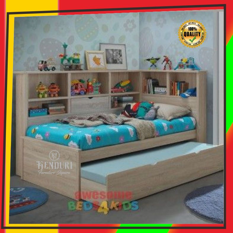 Divan Anak Sorong Dengan Rak Hambalan Tempat Buku Mainan