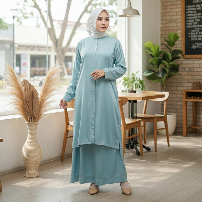 Distro - Kalila One Set Rok + Tunik Wanita Muslim Ootd Hijab Polos JumboBahan Katun Magnolia Premium