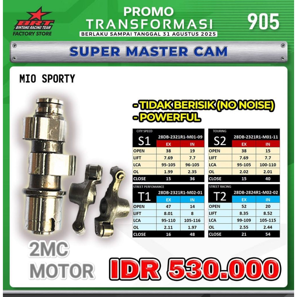 Master Cam Noken As + RRA BRT MIO Sporty/Vega ZR/Jupiter Z New 115 - BINTANG RACING TEAM