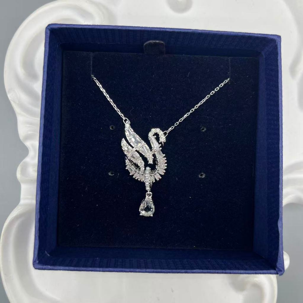Swarovski Swan Pendant White Crystal Swan Necklace