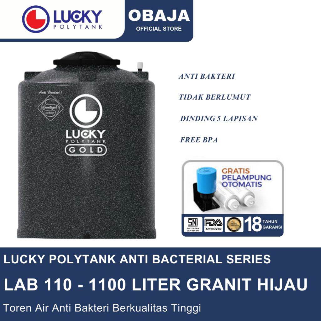 Lucky Polytank Toren Air LAB 110 Granit Hijau / Toren Air LAB 1100 Liter Granit Hijau Lucky Polytank