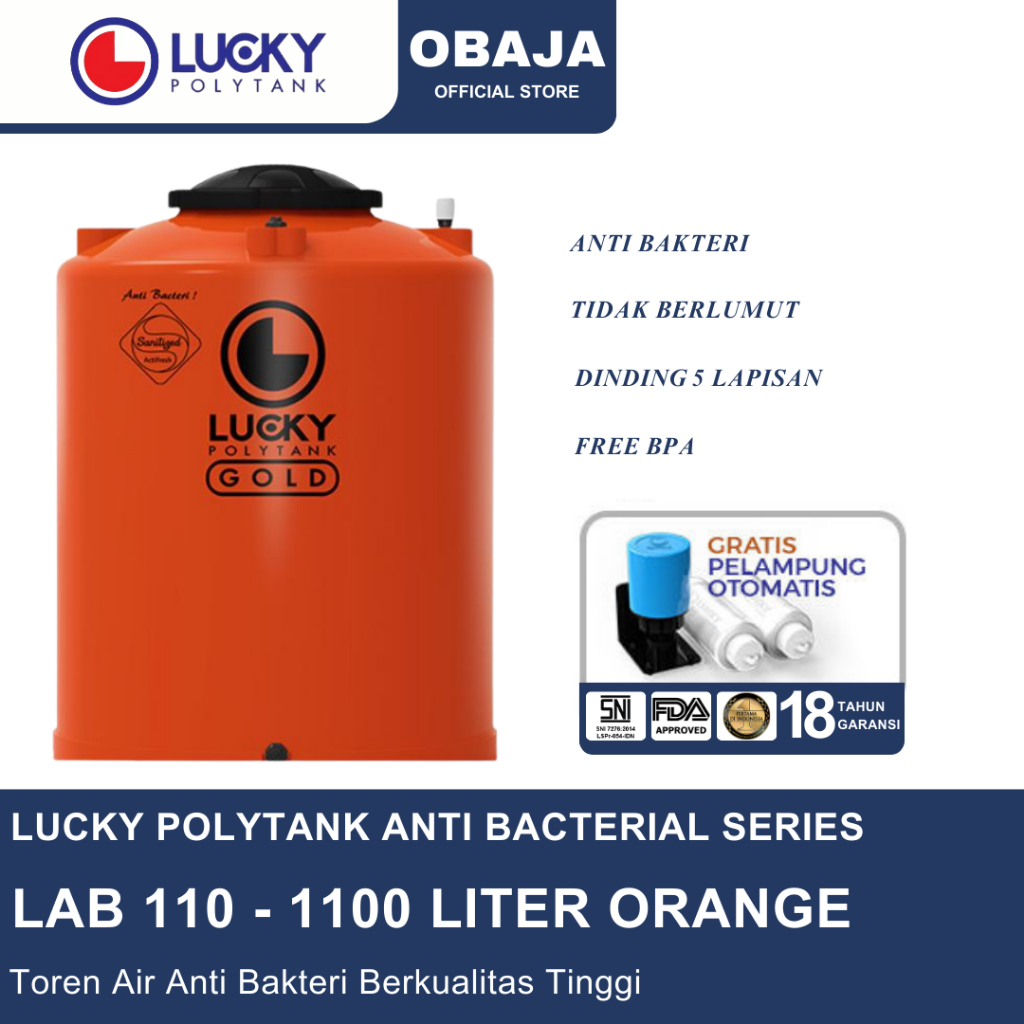 Lucky Polytank Toren Air LAB 110 Orange / Toren Air LAB 1100 Liter Orange Lucky Polytank