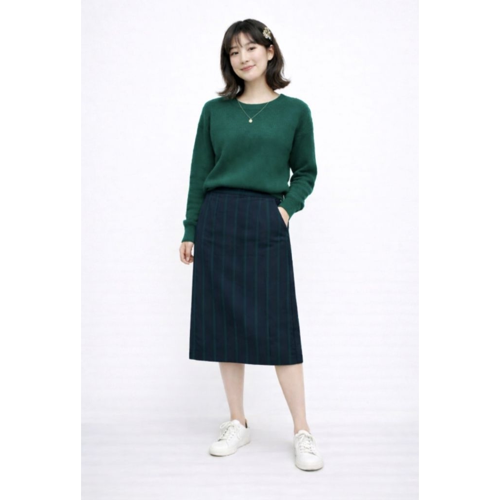 Skirt GU by UNIQLO Flanel Stripes Dark Navy (M)