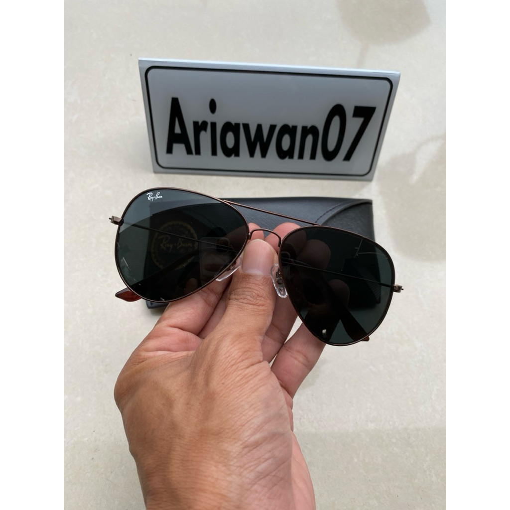 kacamata Ray-ban aviator frame coklat kaca hitam sz 62