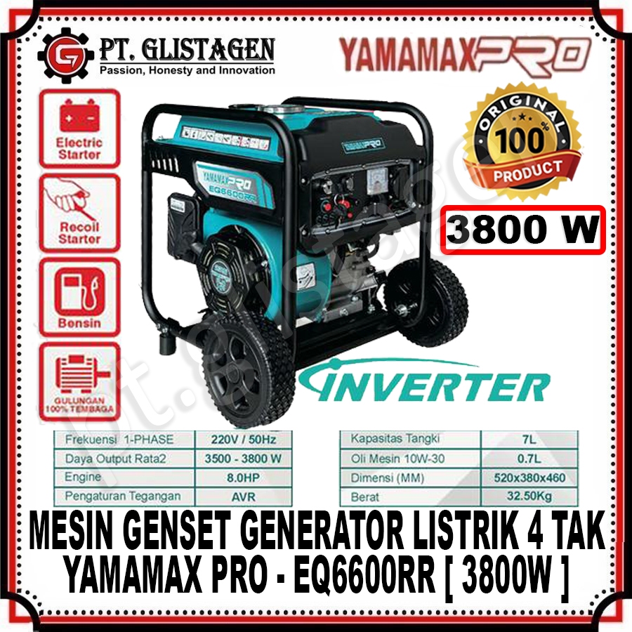 YAMAMAX PRO EQ6600 RR Mesin Genset 4 TAK 3800 Watt Portable DOUBLE STATER Mesin Gasoline Generator G
