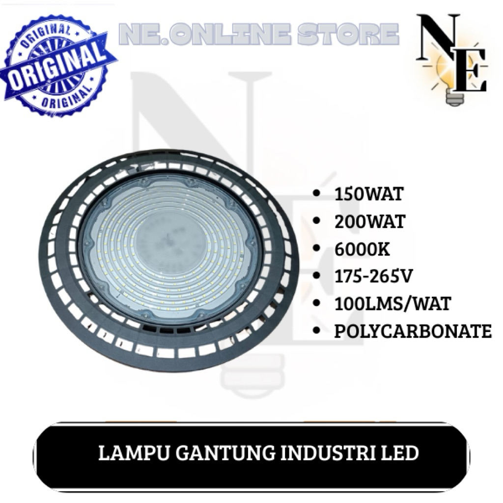 Lampu Gantung Industri 150W-200W Highbay UFO LED 6000K 100LMS/WAT Polycarbonate untuk Pencahayaan In