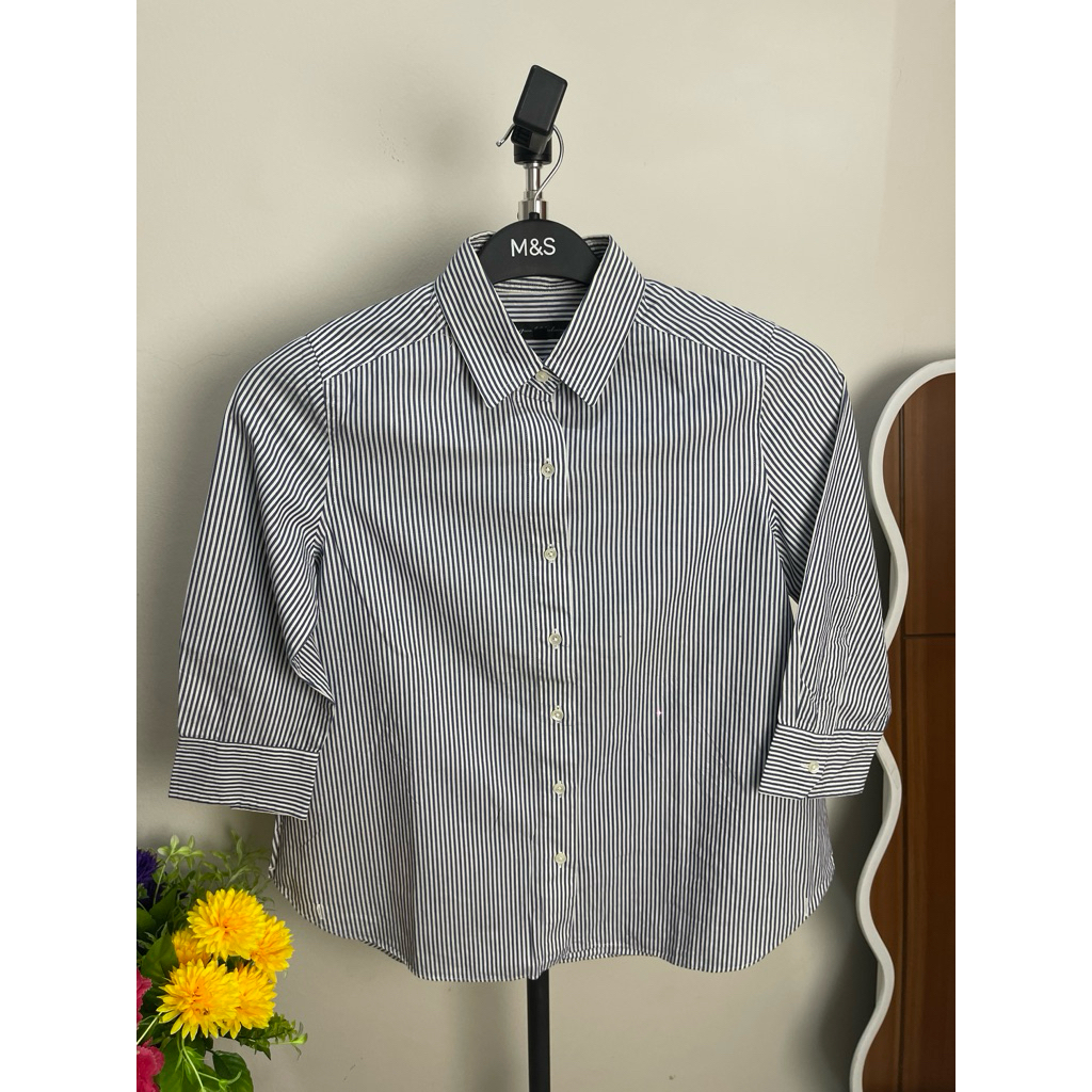 atasan kemeja salur (biru pekat)