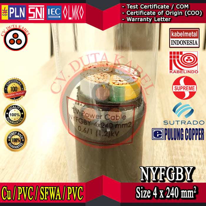 Kabel NYFGBY 4x240 mm2 MERK KABELMETAL (KMI)/SUPREME/KABELINDO/SUTRADO/PULUNG/4x240 mm2