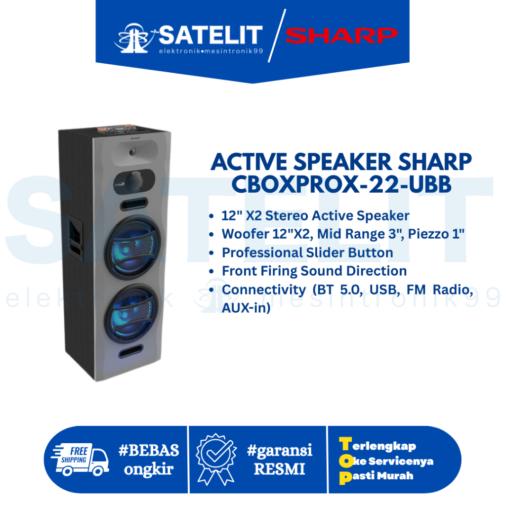 Active Speaker Sharp CBOXPROX-22-UBB | Speaker Aktif 22 Inch Bluetooth | Bass Super Kuat