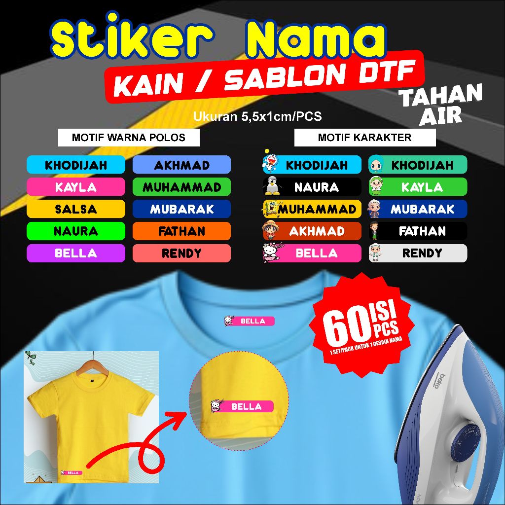Sablon setrika Stiker label nama stiker label nama dtf custom label nama anak FREE CUSTOM NAMA stike