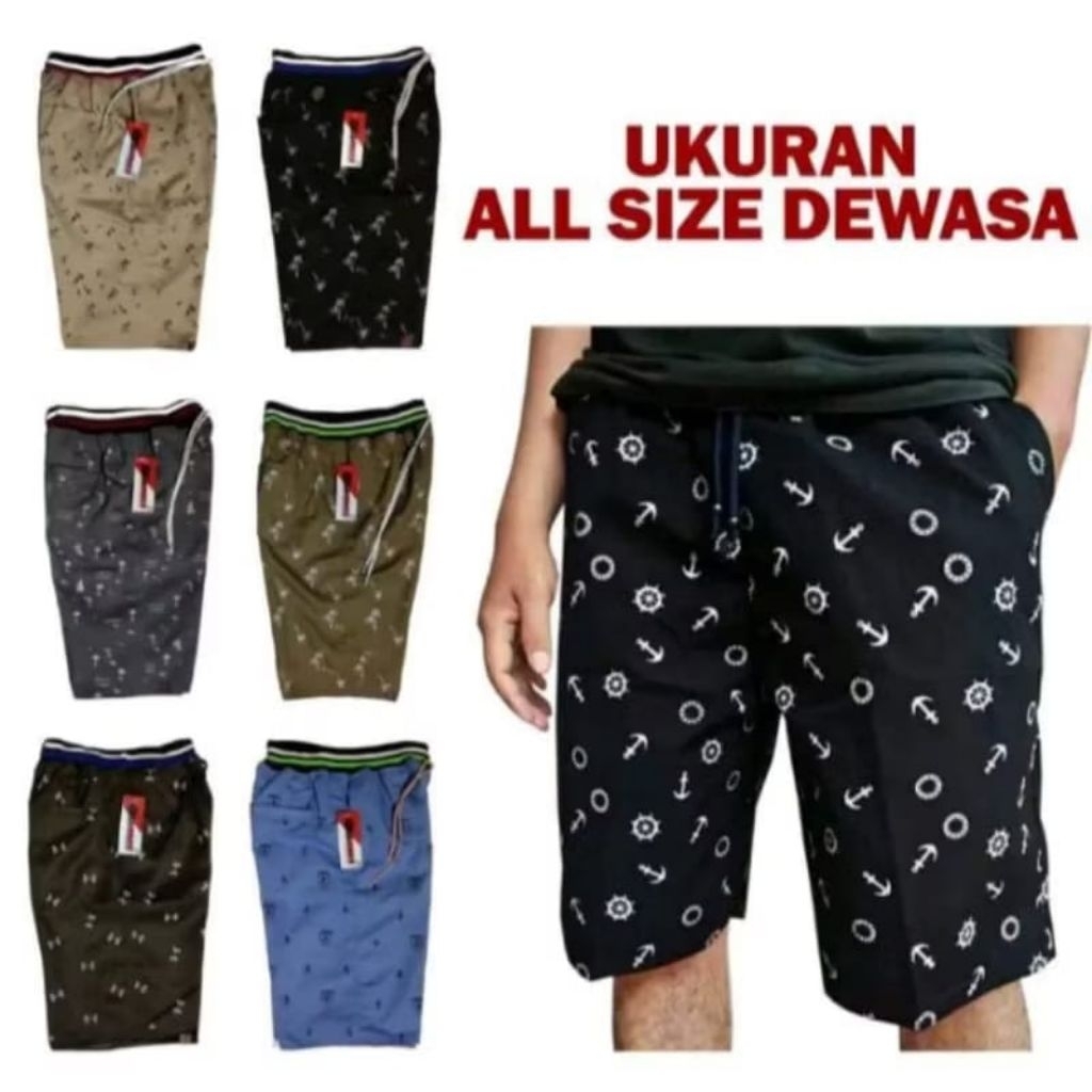 CELANA CHINOS PENDEK RIB PRINTING MOTIF CELANA SANTAI PRIA SURFING PANTS COWOK