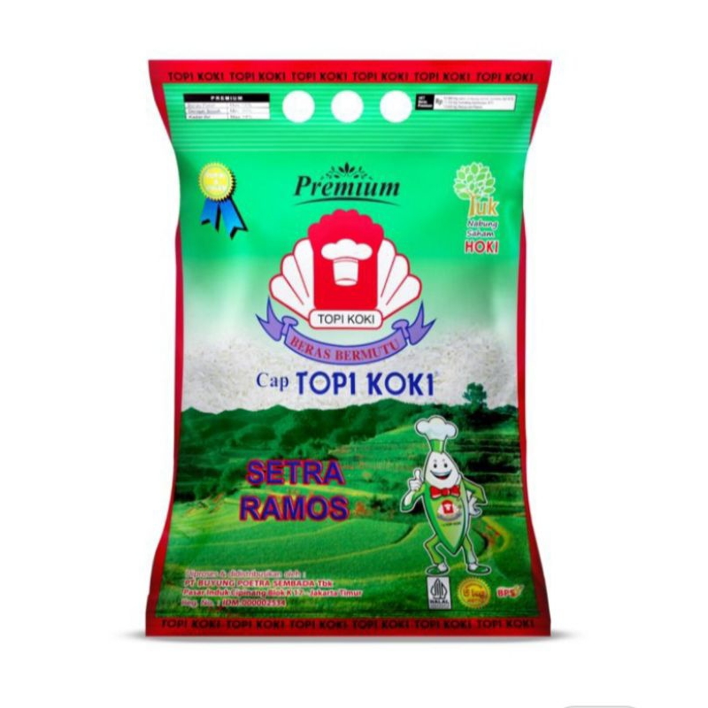 Beras cap Topi Koki 5 kg/Beras cap topi koki Setra Ramos 5kg/Beras Premium 5 kg/beras enak dan pulen