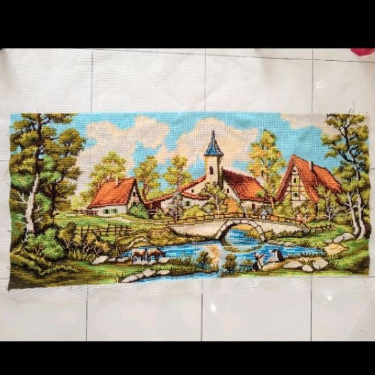 Kristik Orchid (SUDAH JADI) Pemandangan Rumah Gereja 70x125 cm