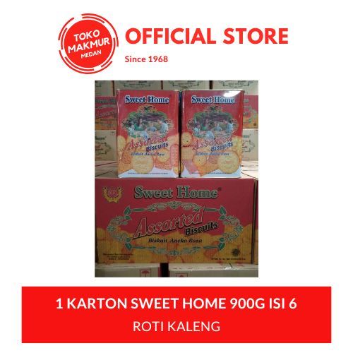 1 KARTON BISKUIT ASSORTED SWEET HOME KALENG 900 GR ISI 6 - ROTI KALENG
