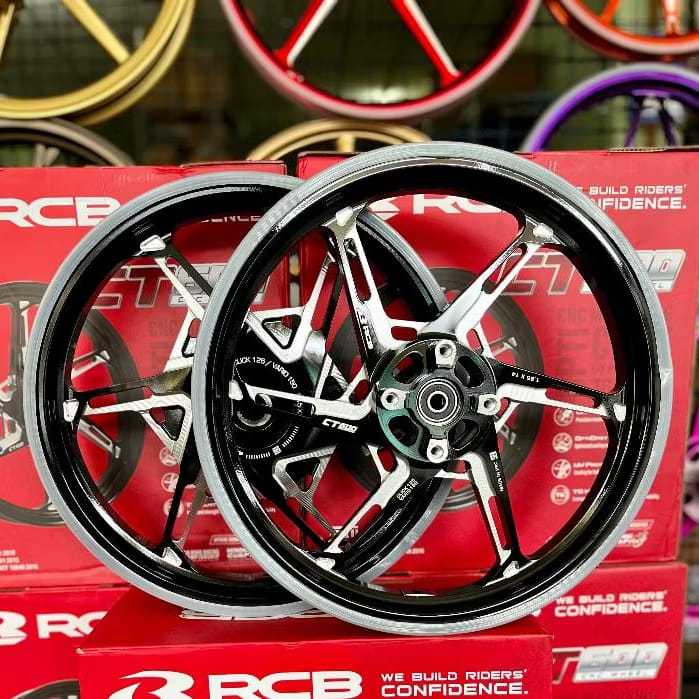 SEPASANG VELG RCB CT600 MOTOR VARIO125/150, BEAT KARBU UK.185/215 RING 14 OREN, SILVER, HITAM