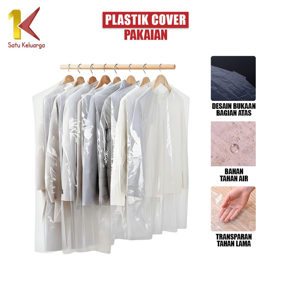 Satu Keluarga Plastik Cover Baju C1438 Cover Pelindung Baju Gantung Plastik Transparan Anti Debu Ant