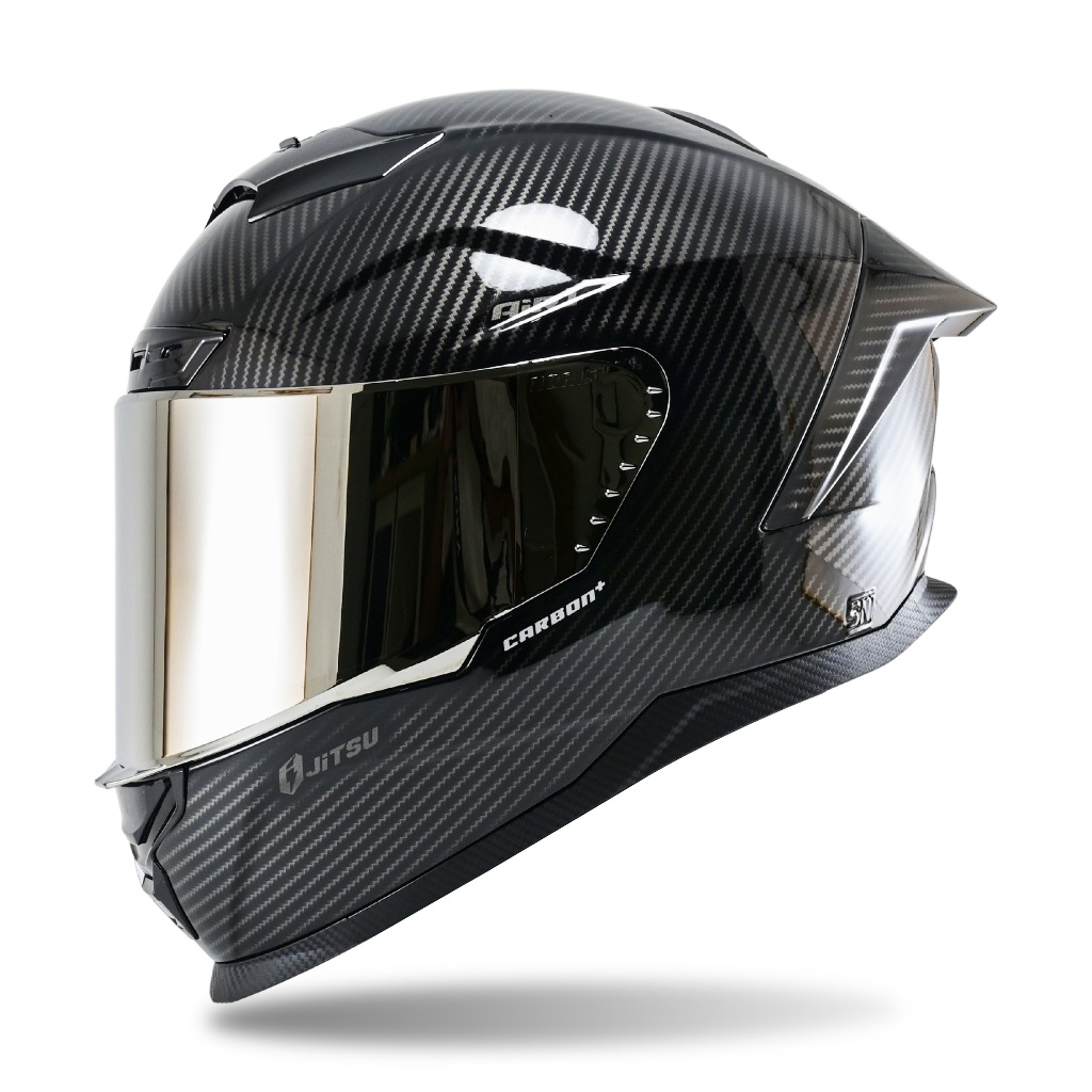 Full Face Helm Jitsu Air 1 Motif CARBON Visor SILVER & BLUE SNI