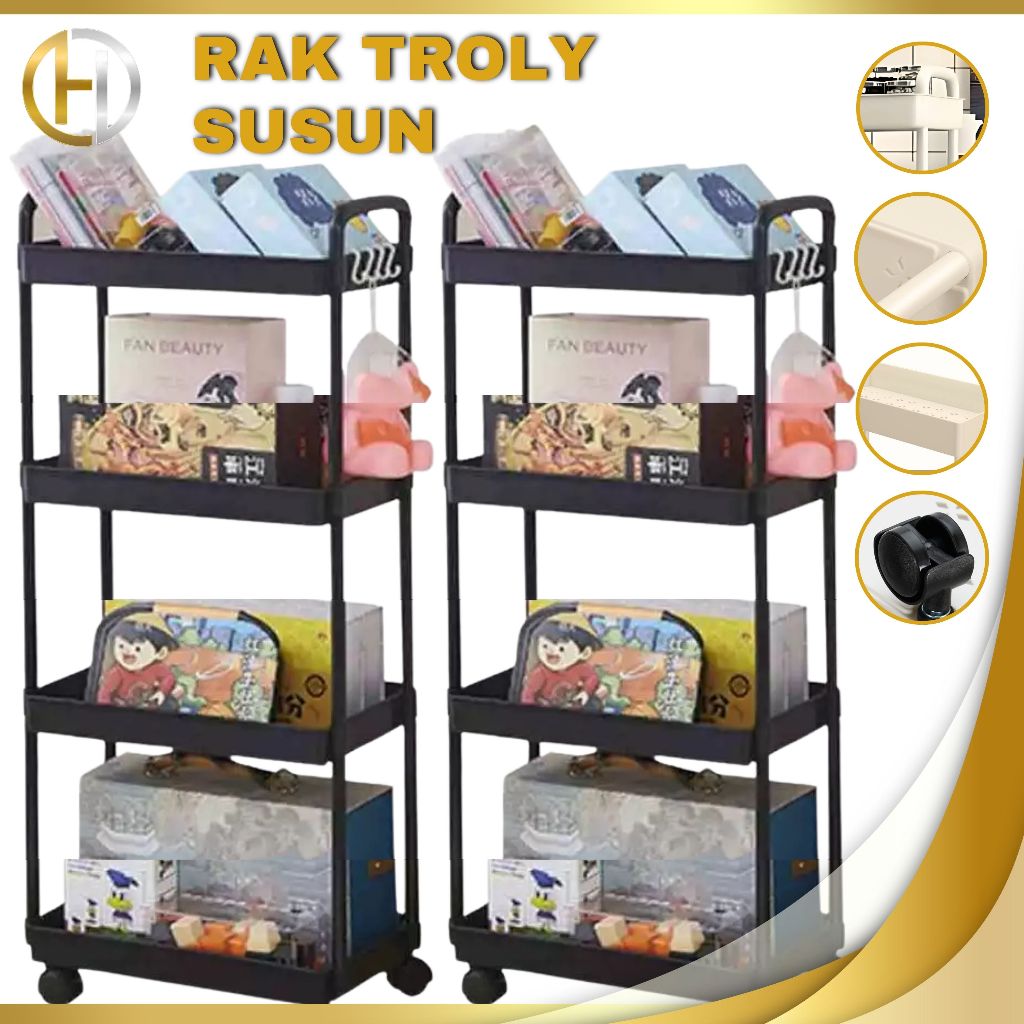 New!! Rak Dapur 4 Susun Troley Plastik Tingkat Rak Yeye Penyimpan Kosmetik Makanan Bumbu Dengan Roda