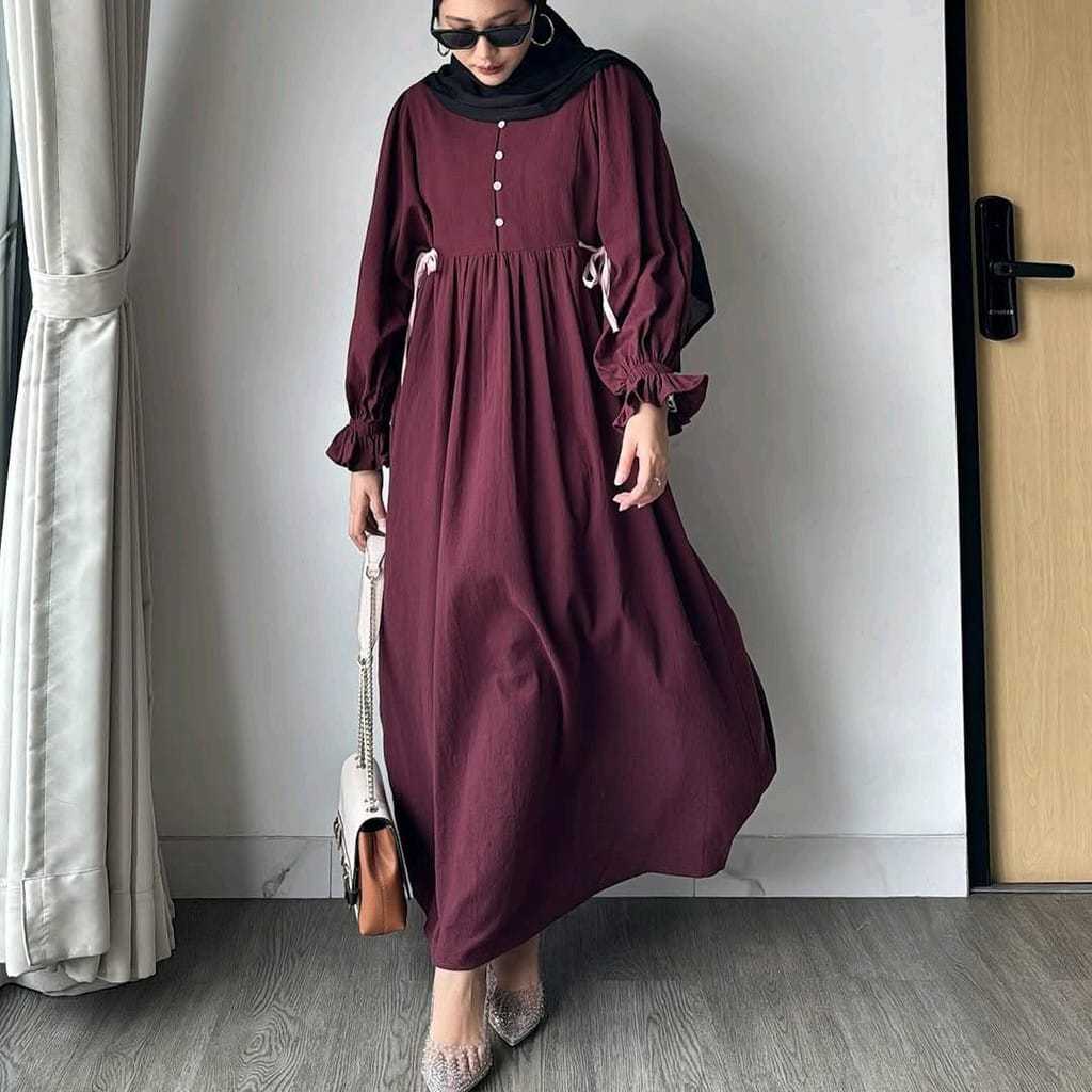 Dress Gamis Maxi Syari Muslim Lebaran Wanita Dewasa Mewah Simple Pesta Kondangan Kain Crinkle Airflo