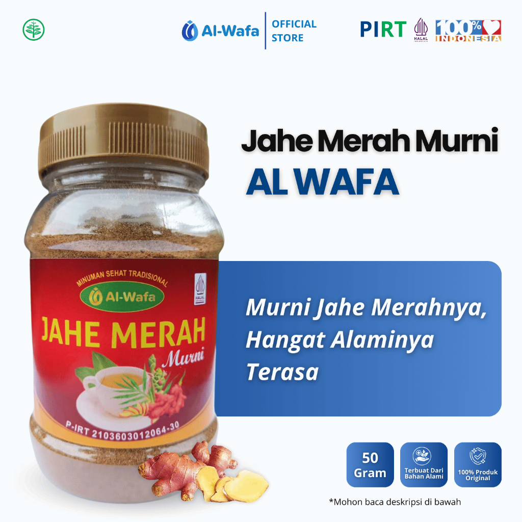 AL WAFA Jahe Merah Murni Bubuk 100% Tanpa Gula / Campuran - Biang Jahe Asli Premium