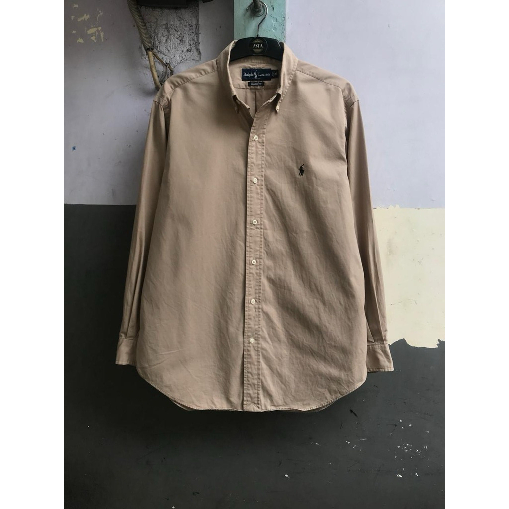 kemeja pria polos lengan panjang Ralph Lauren