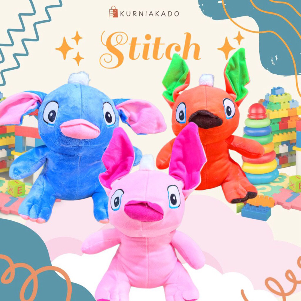 Boneka Stitch Lilo stitch korea duduk lucu boneka karakter stitch biru telinga panjang  import kurni