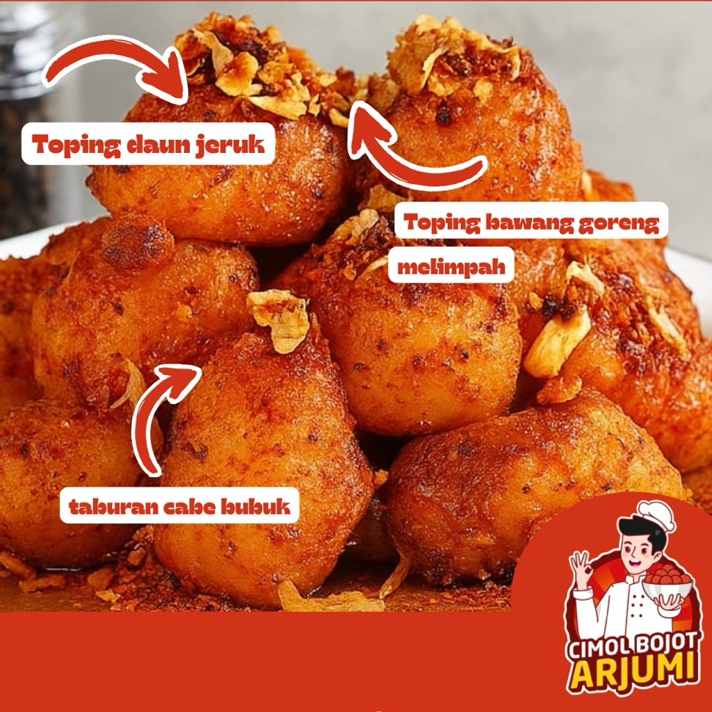Cimol Bojot Arjumi Cipak Koceak Isi Keju Frozen 200g Rasa Original Topping Daun Jeruk Bawang Goreng 
