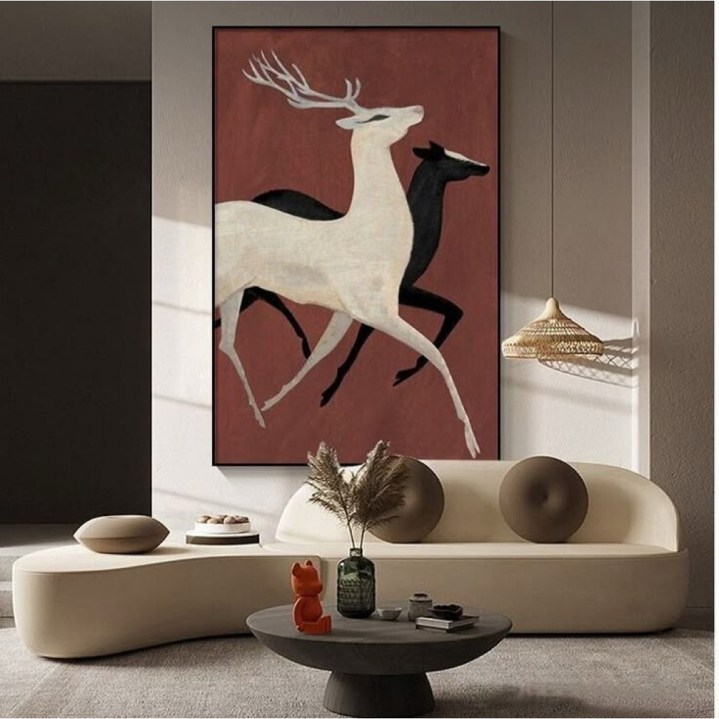 Lukisan Dinding Rusa Kontemporer | Interior Rumah Minimalis | Lukisan Artistik Ruang Keluarga