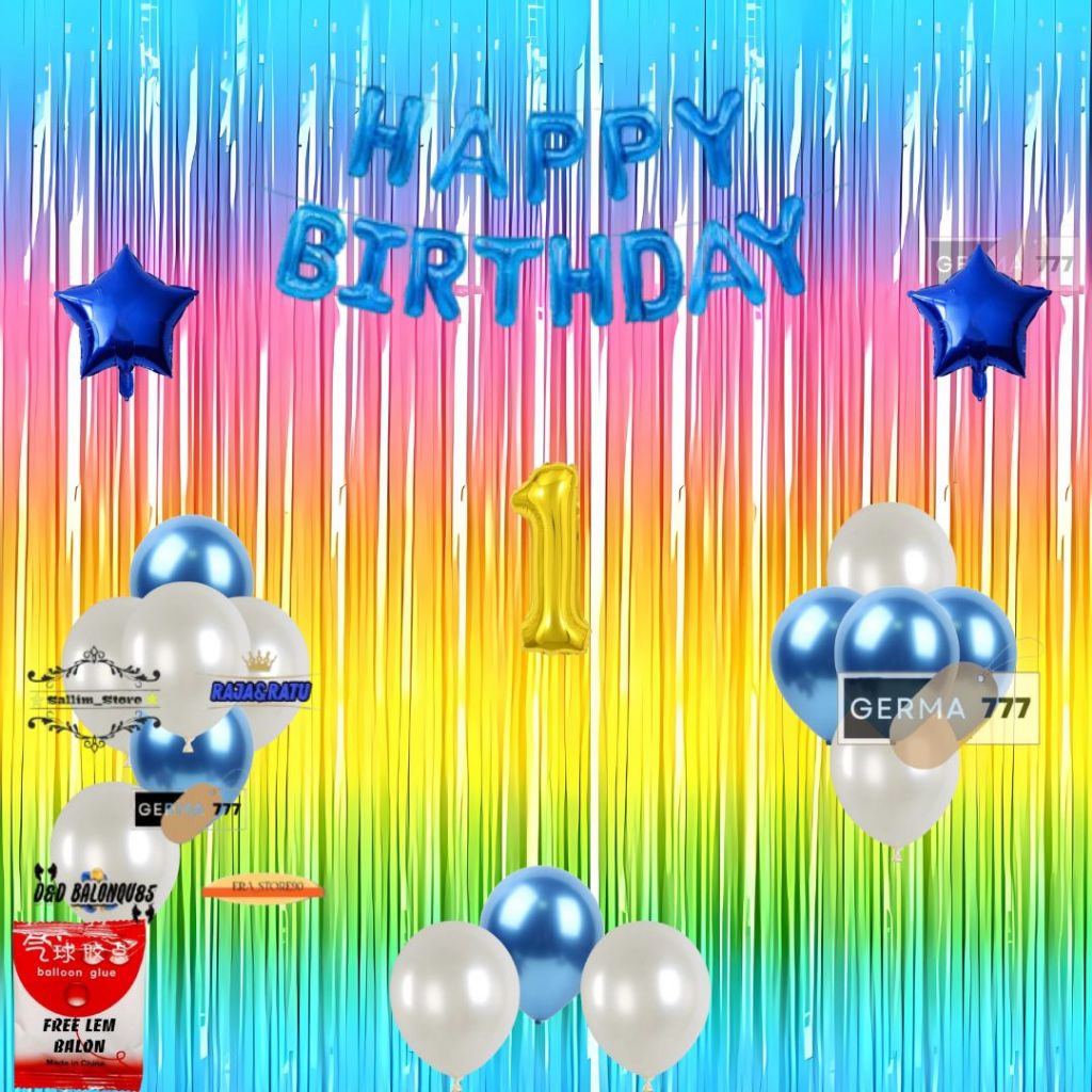 Paket Dekorasi Pesta Ulang Tahun Anak Dewasa Balon Foil Set Happy Birthday Biru Ultah Dekor Simple